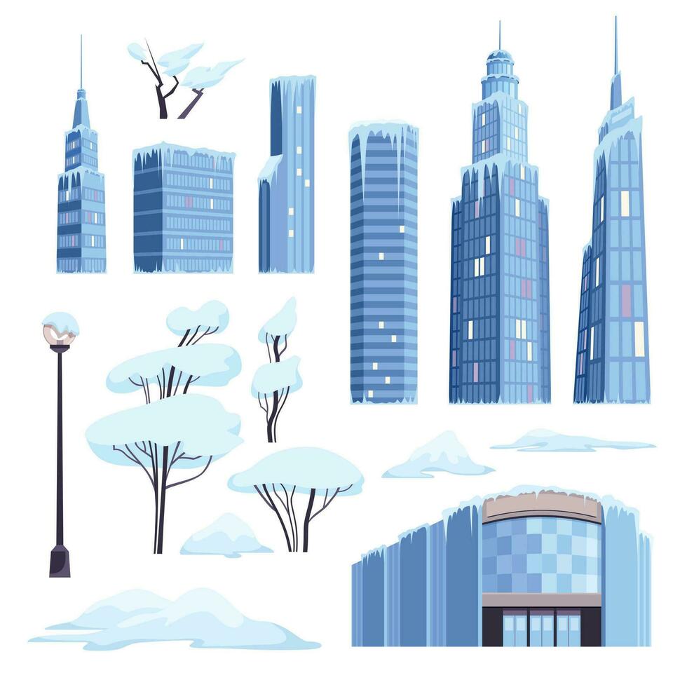 hielo nieve ciudad conjunto vector