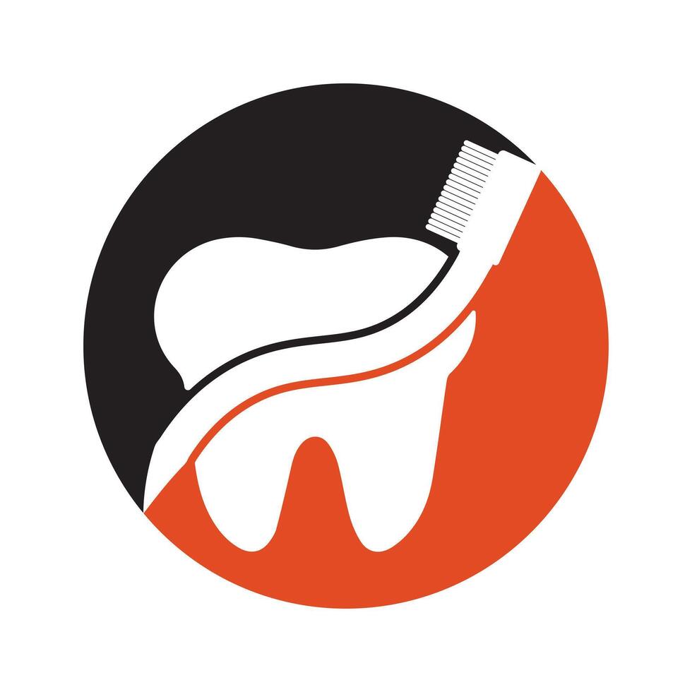 Tooth and toothbrush inside a circle vector illustration