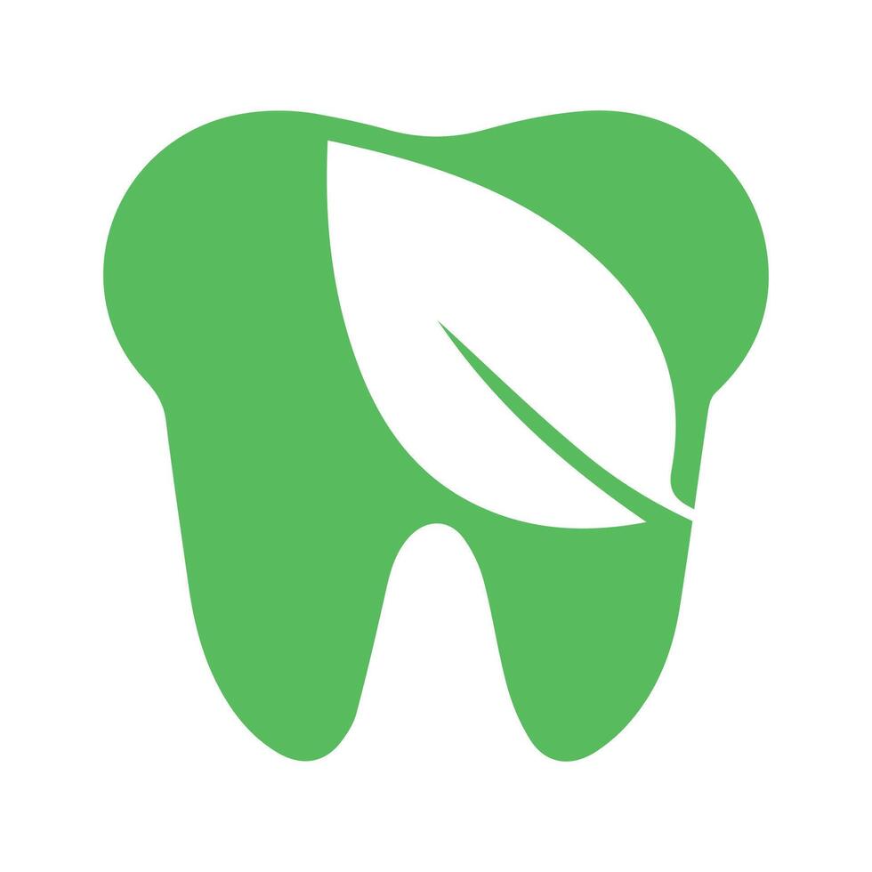 diente logo dental cuidado con hoja vector ilustración