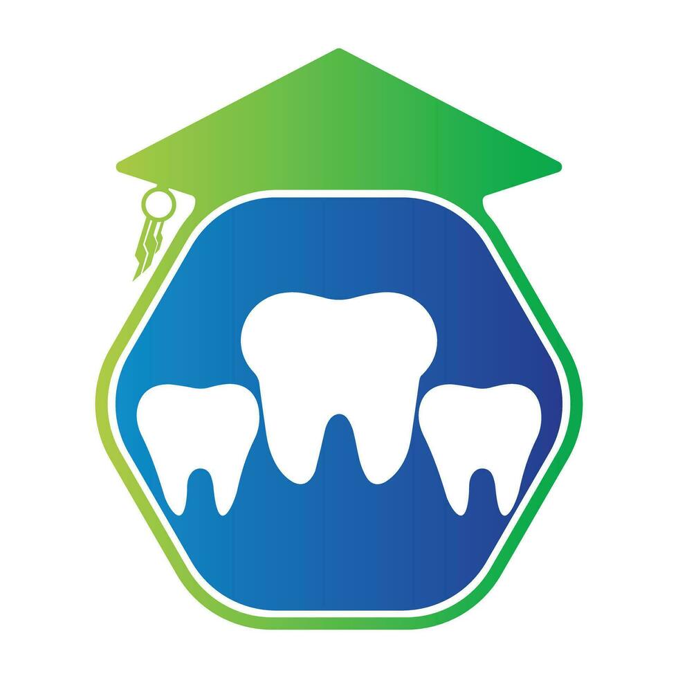 Teethes logos with education cap inside a shape of hexagon vector