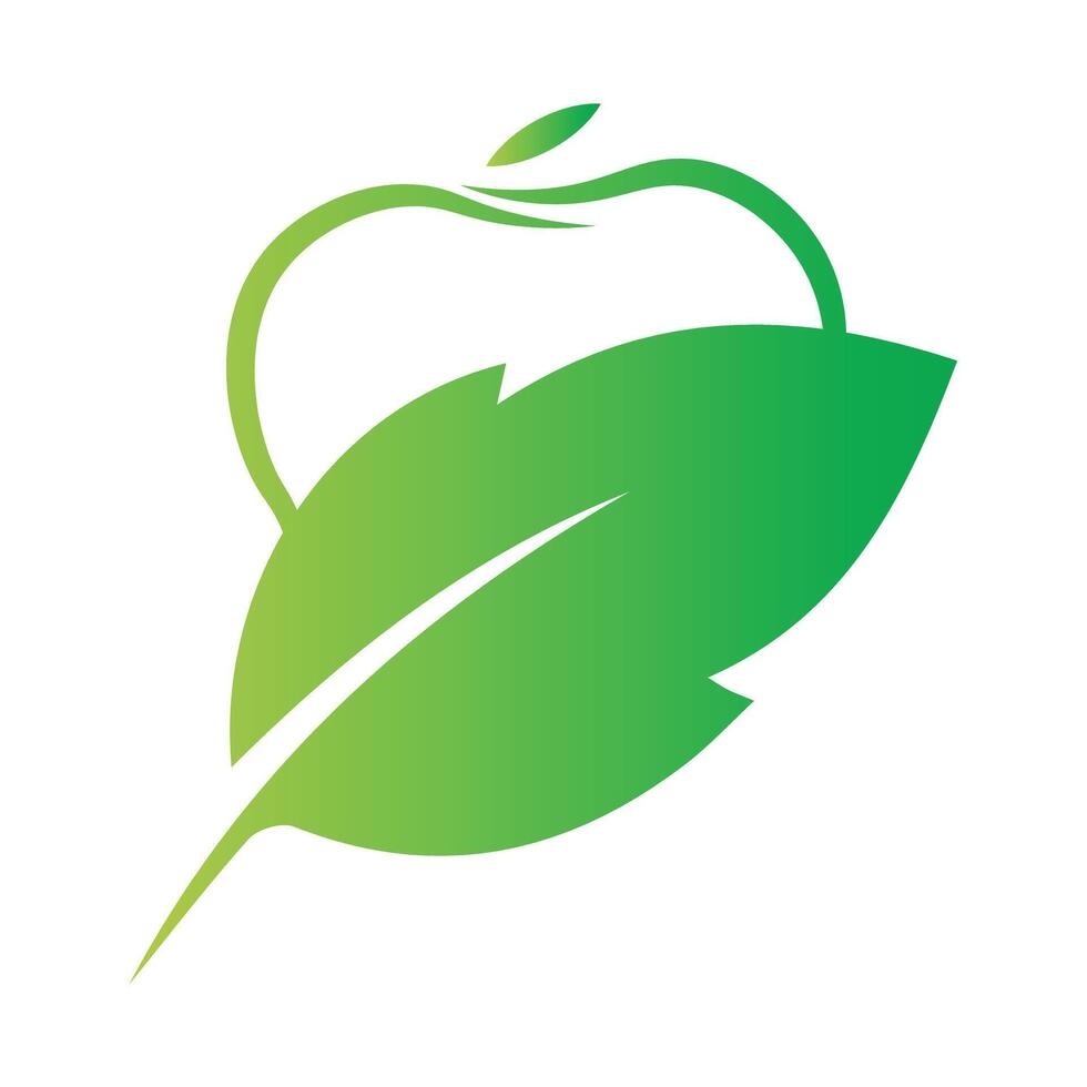 Tooth logo dental care with green leaf apple style vector illustration