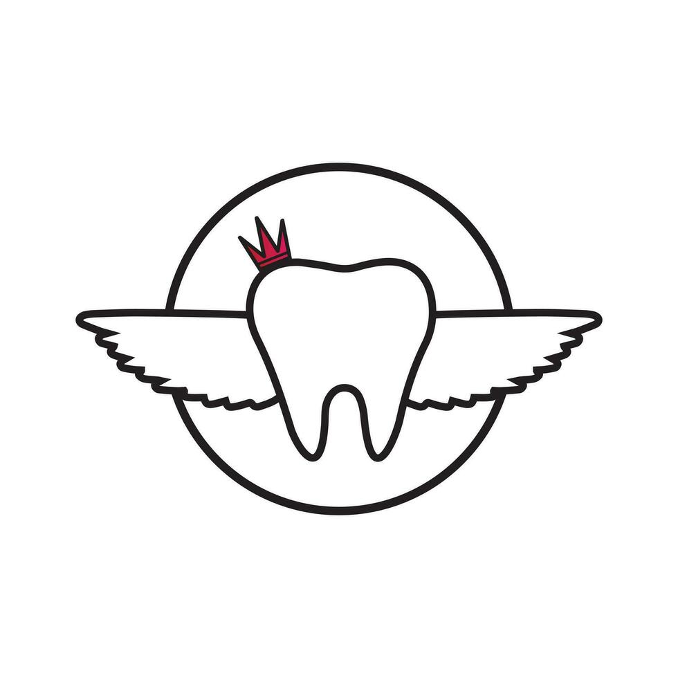Tooth with wings inside a ring with crown icon vector illustration