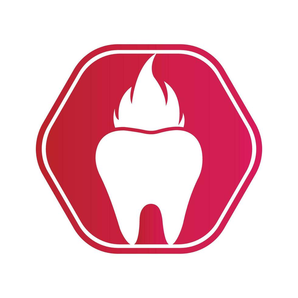 tooth icon with fire and hexagon shape vector illustration