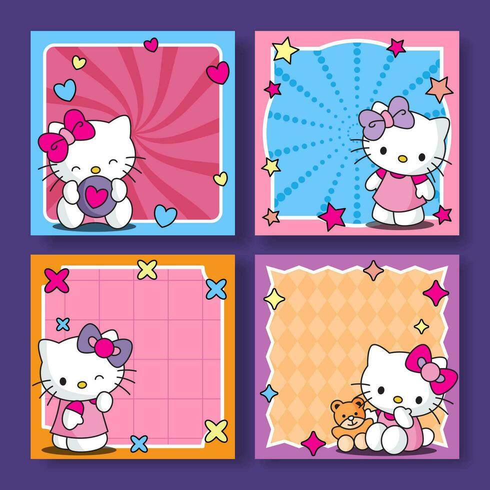 Cute Kitty Cat Social Media Set vector
