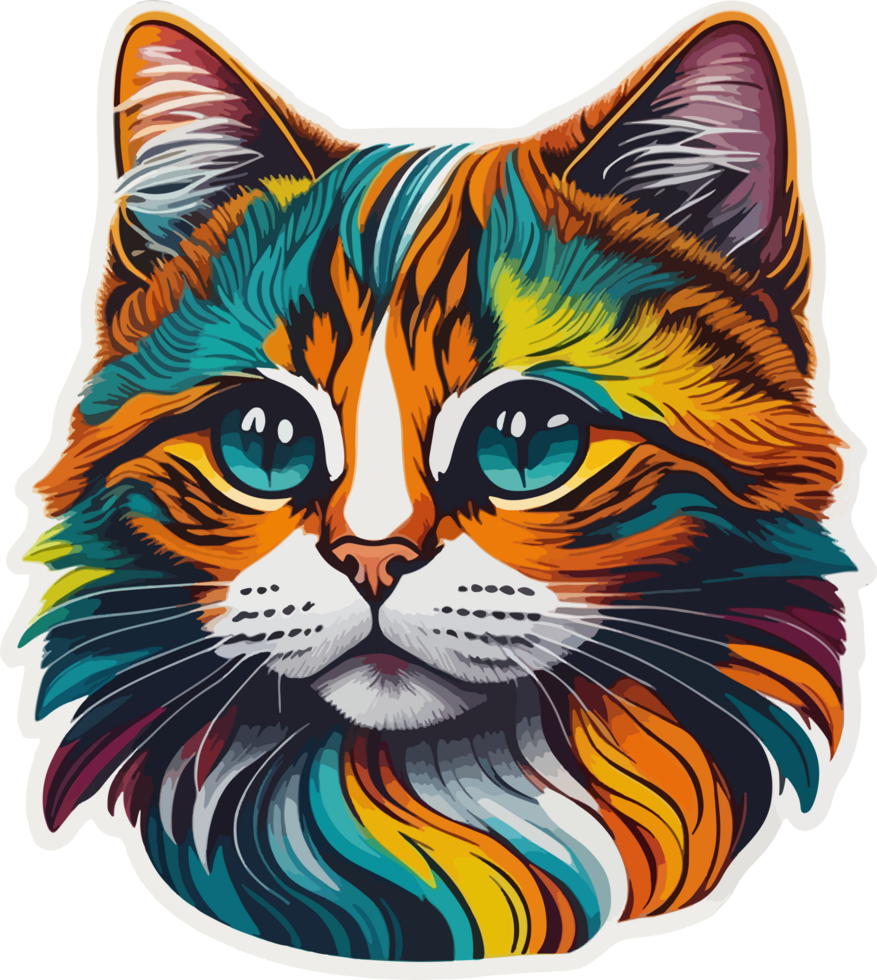 Cat Face in Vibrant Color Sticker with AI Generative png