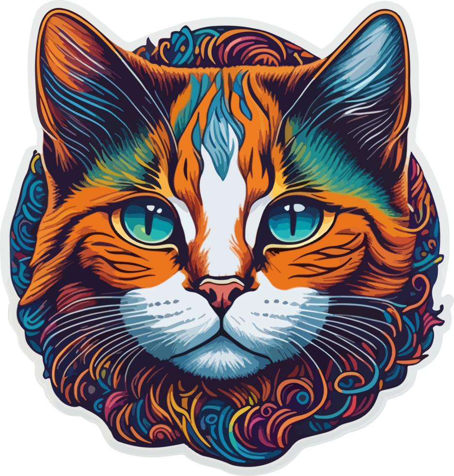 Cute Cat Face Sticker with AI Generative png