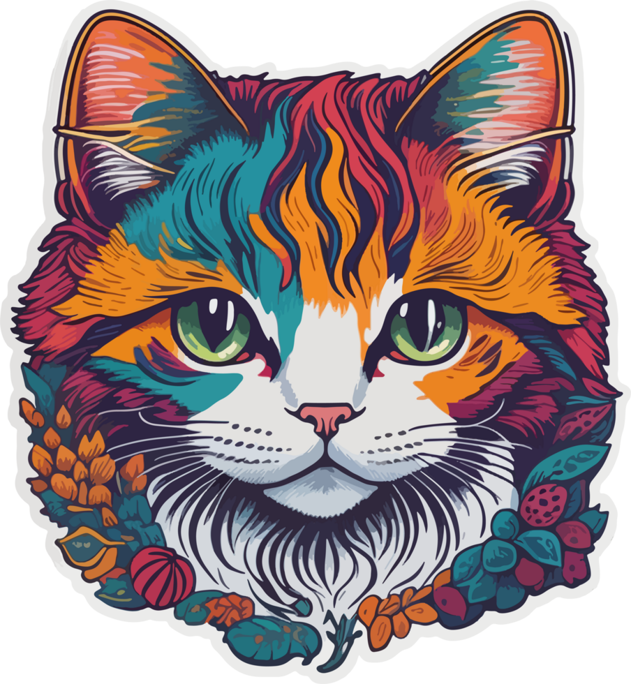 Colorful Sticker Cat Face with png