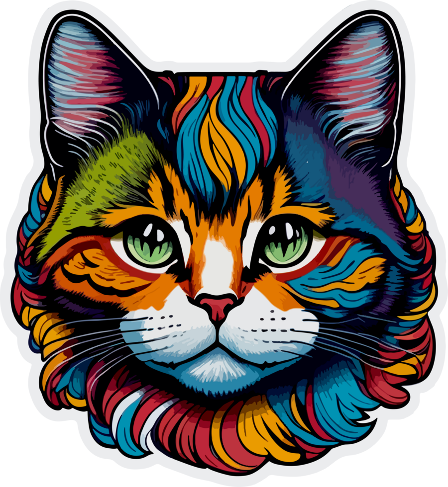 Colorful Art of Cat Face Sticker with png