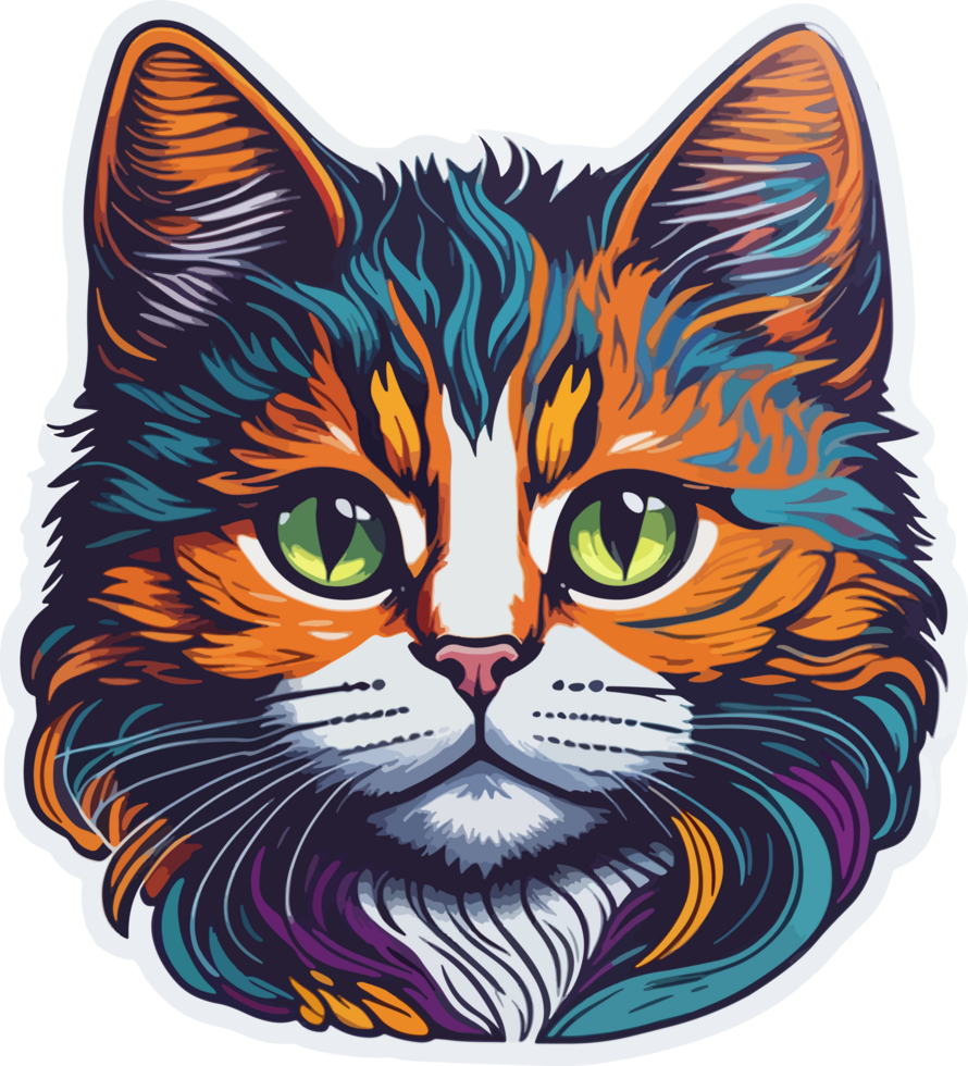 Colorful Cat Face Sticker with png