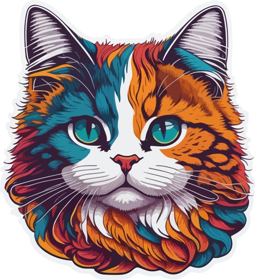Colorful Vibrant Cat Face Sticker with png