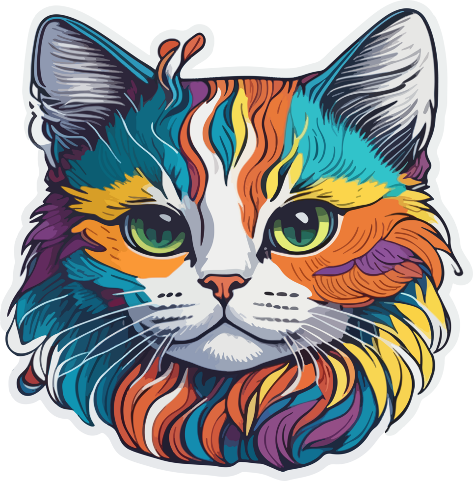Cat Face Sticker in Vibrant Color with AI Generative png