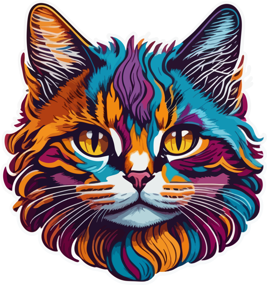 Colorful Brave Cat Sticker Illustration with png