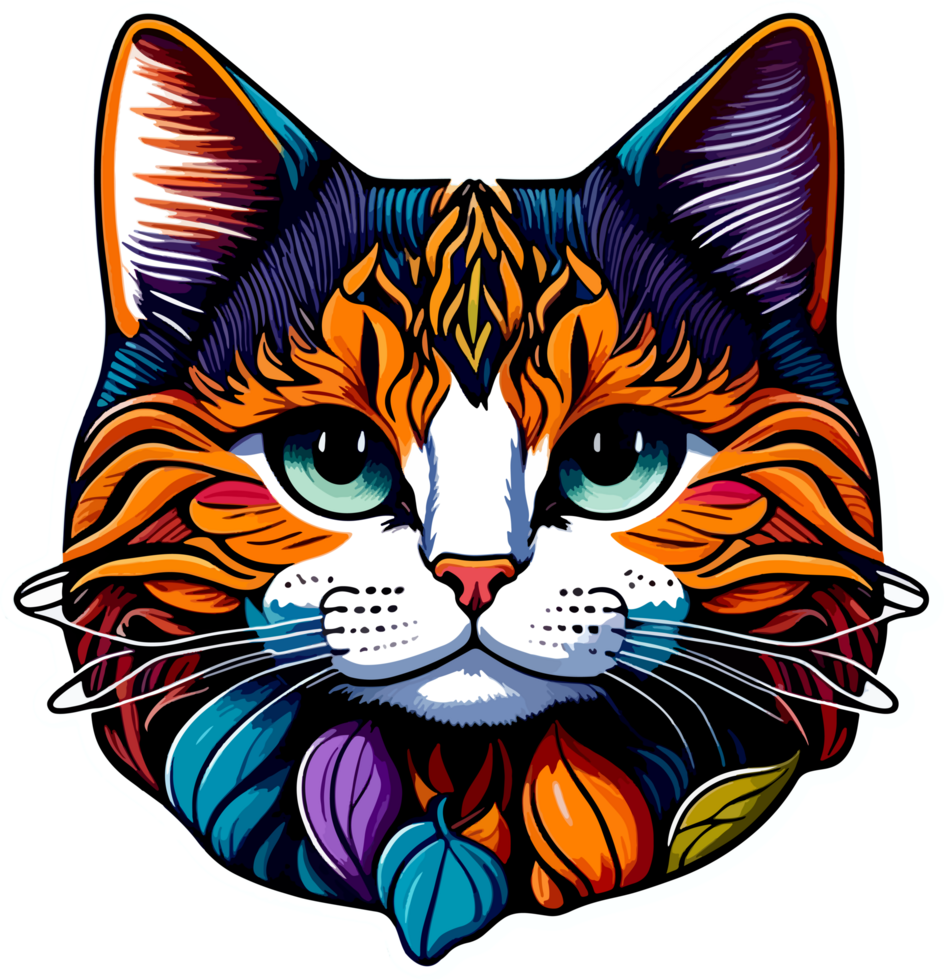 Cute Cat Face Sticker in Vibrant Color with png