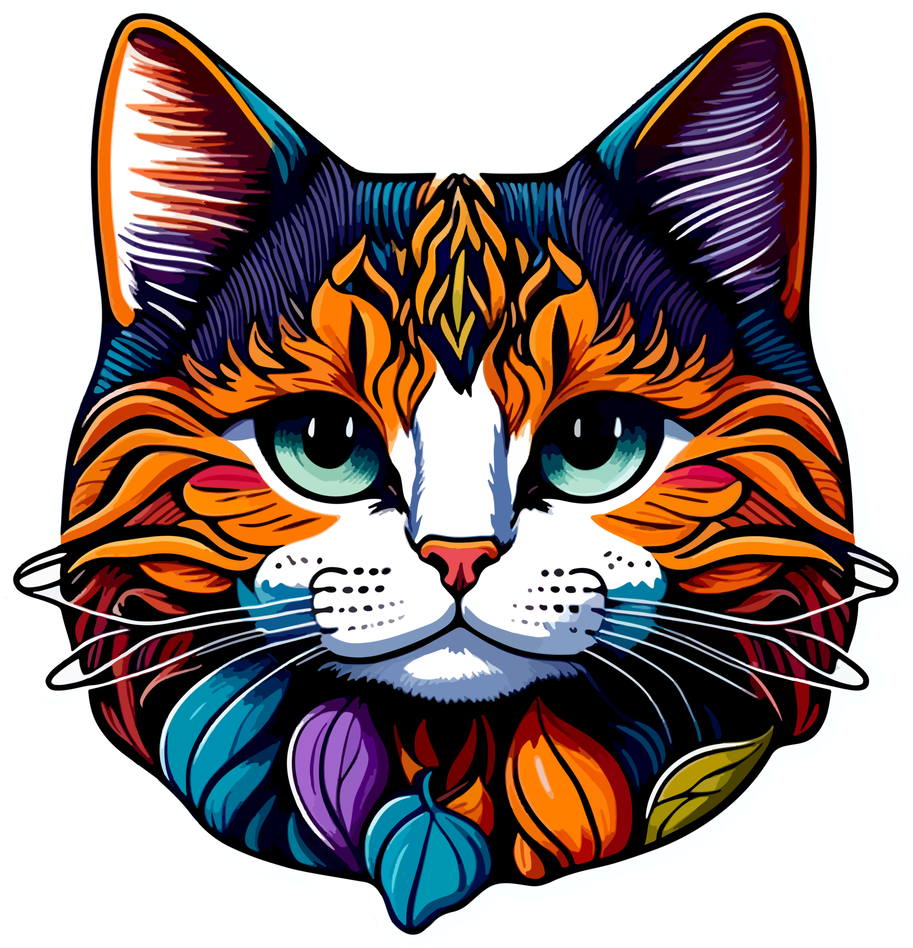 Cute Cat Face Sticker In Vibrant Color With AI Generative 24855183 PNG