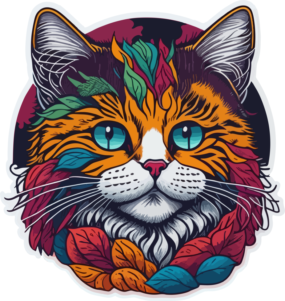 Colorful Cat Face Illustration Sticker png