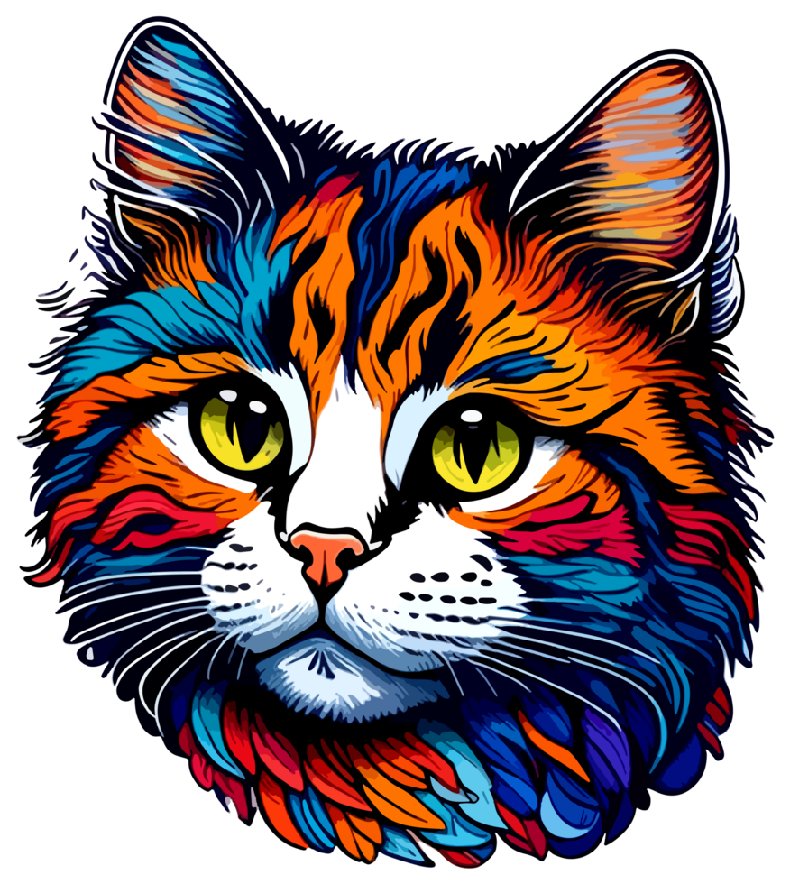 Colorful Illustration of Cat Face with png
