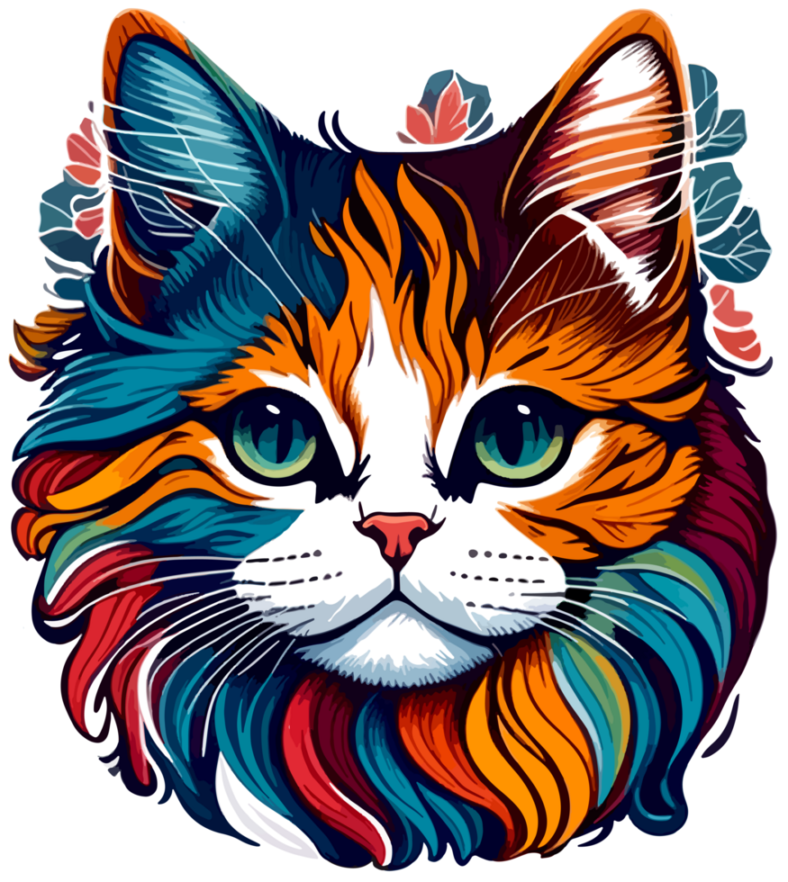 Cat Face Sticker in Colorful Illustration with png