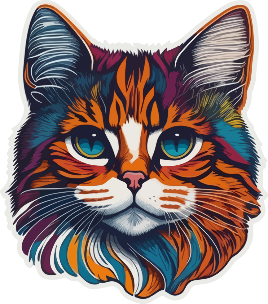 coraggioso gatto viso etichetta illustrazione con ai generativo png