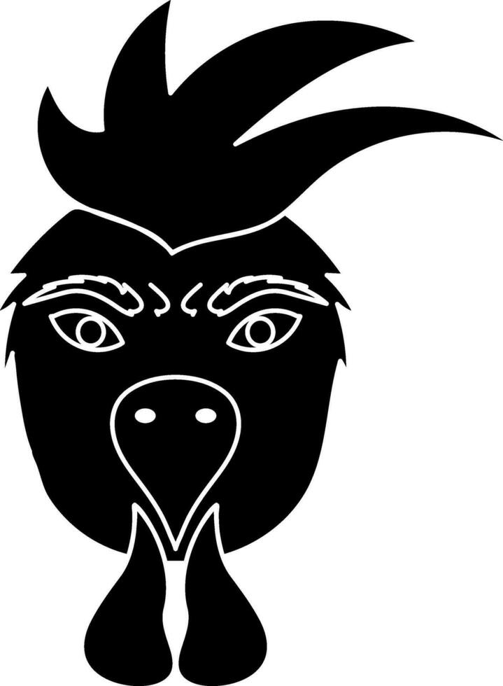 Rooster cartoon face icon in chinese zodiac in black. vector