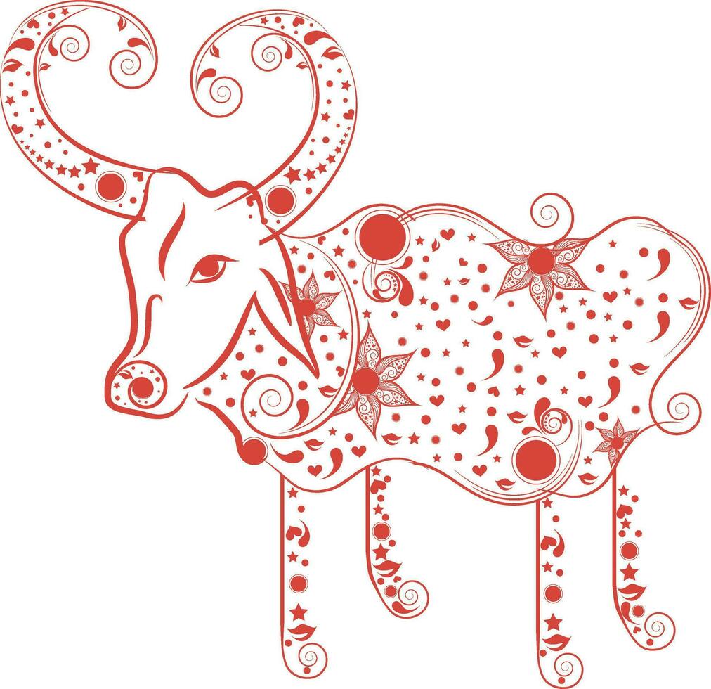 Floral design of bull in taurus in zodiac sign. vector