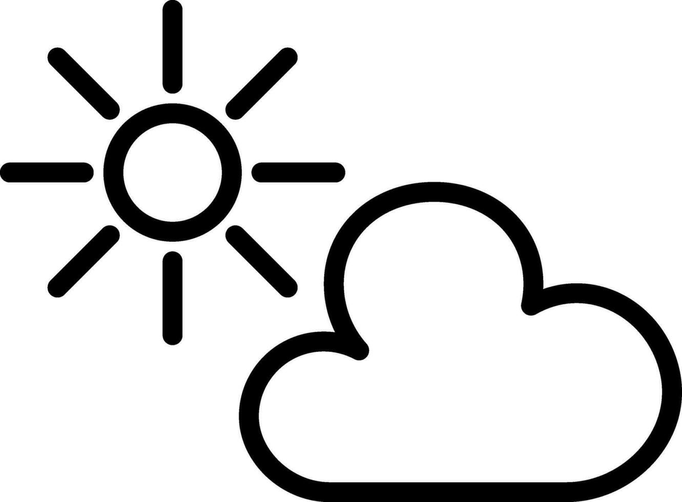 Flat style cloud with sun in black line art. vector