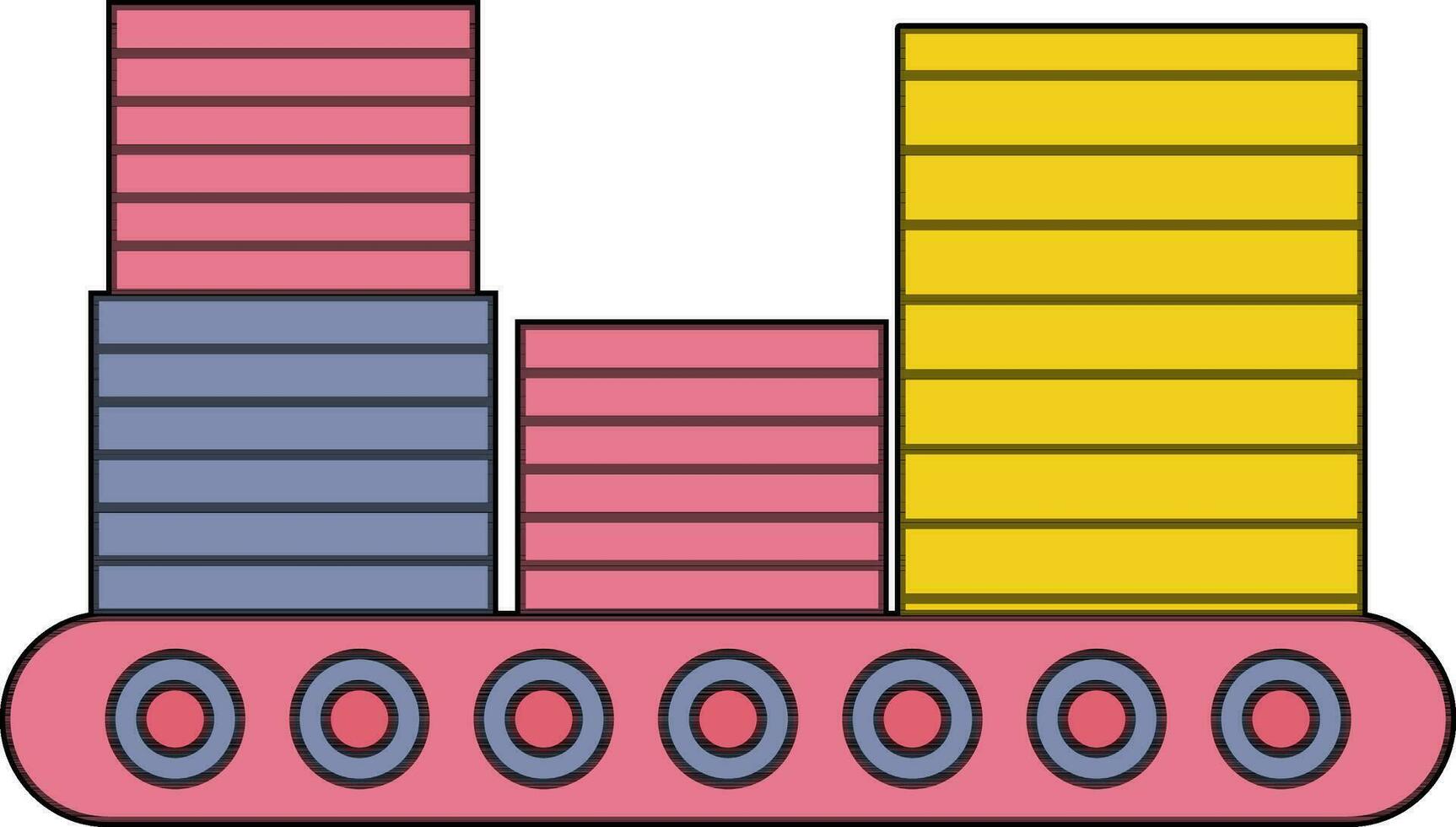 Colorful boxes with conveyor belt. vector