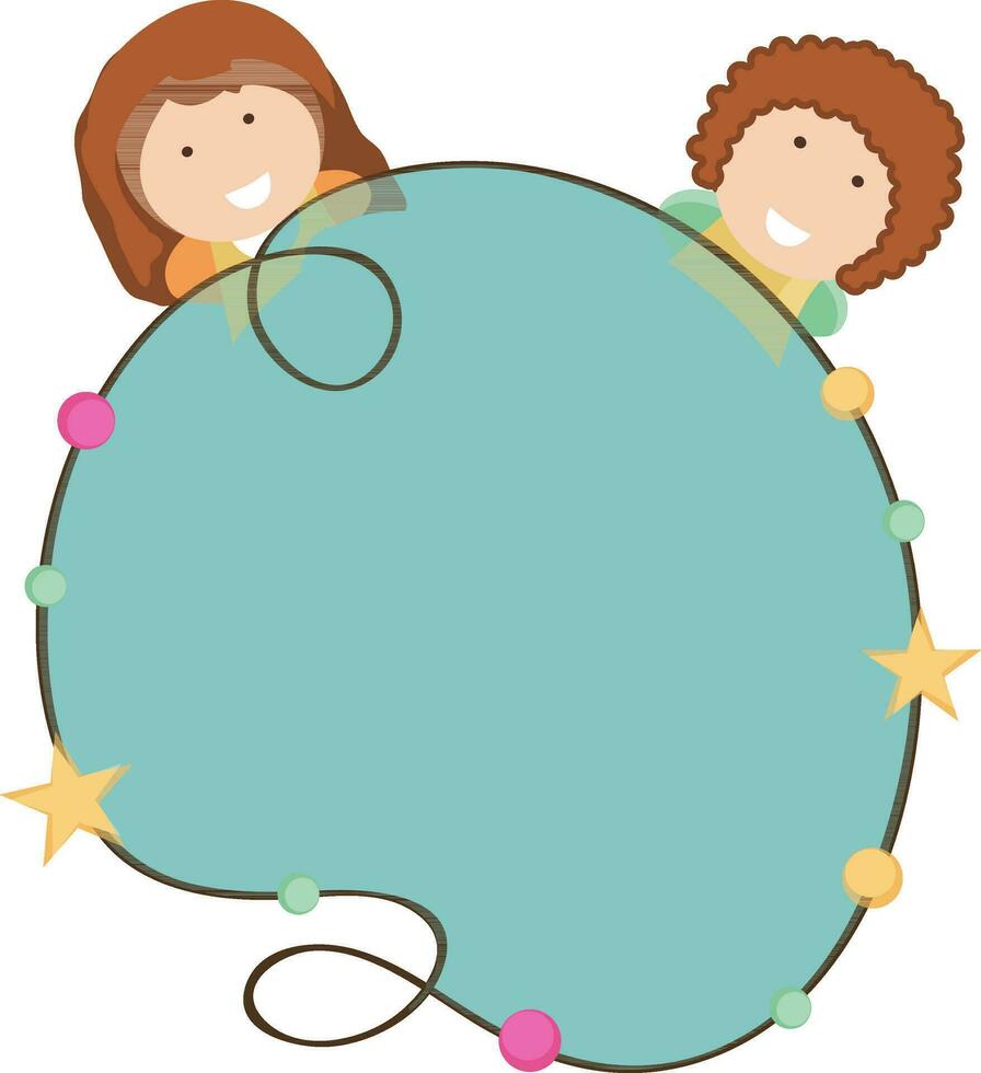 Stars decorated frame holding girl and boy. vector