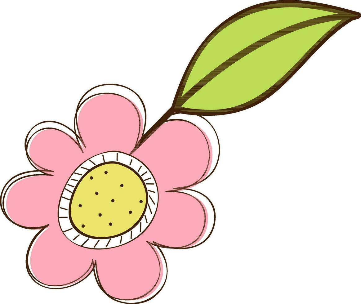 Pink flower with green leaf. vector