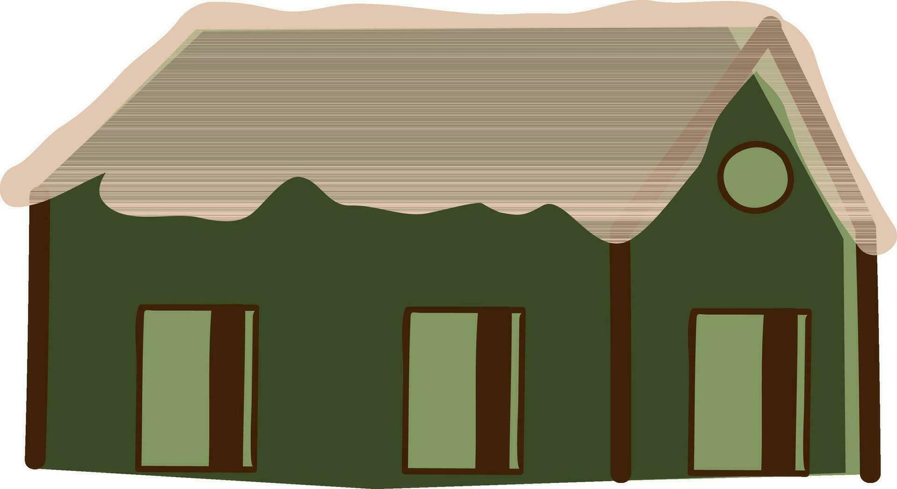 Green hut model covered with snow. vector