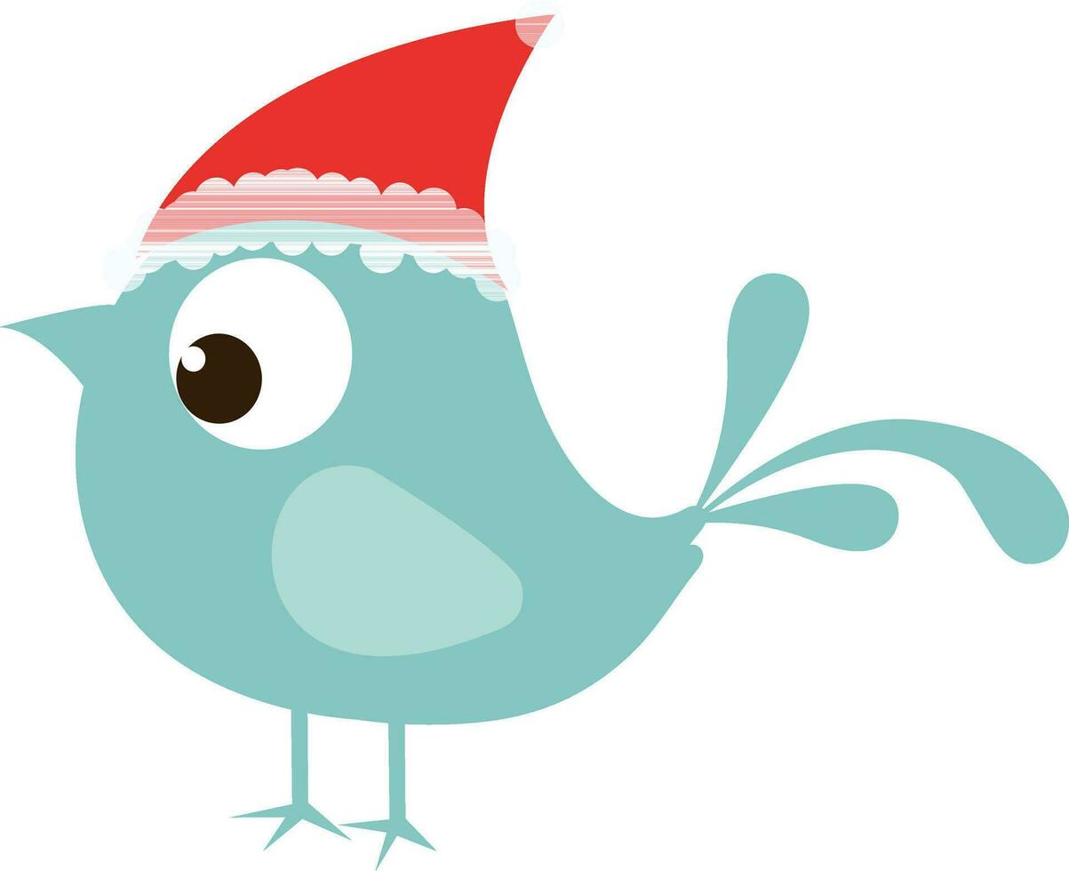 Cute bird wearing santa hat. vector