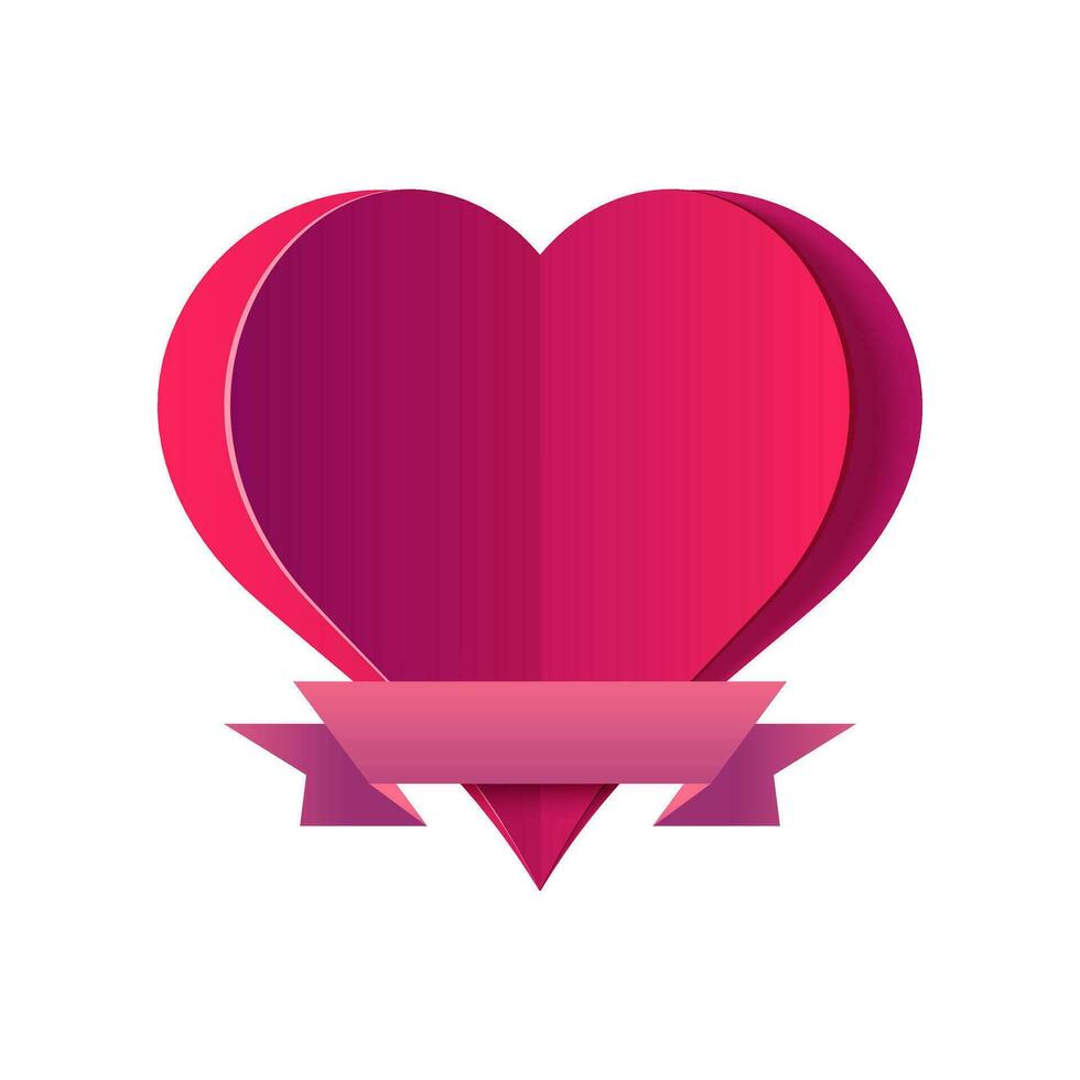 Paper cut heart decorated with ribbon. vector