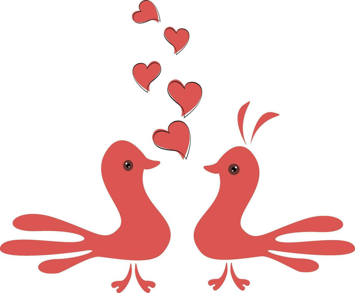 palomas Pareja con corazones vector. vector