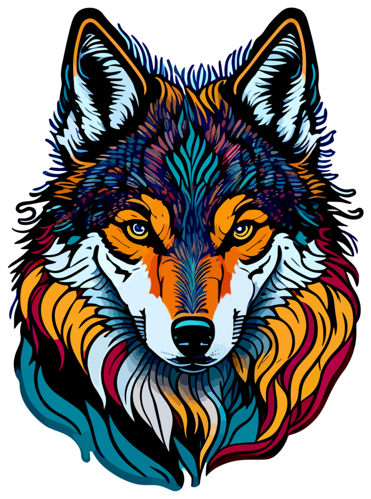 Wolf Face Mascot Sticker Illustration with AI Generative png