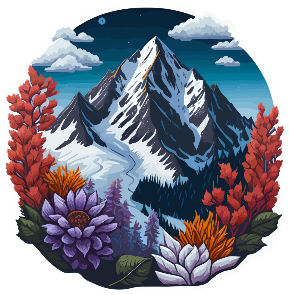 Snow Mountain Badge Illustration with AI Generative png