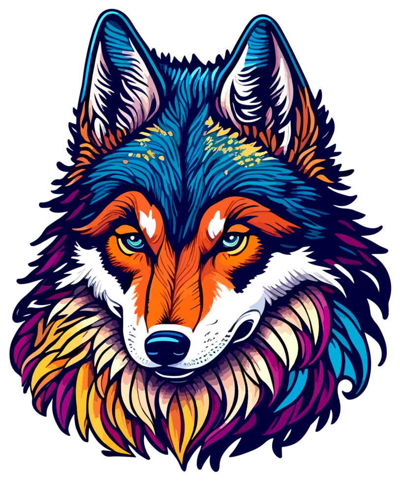 Wolf Face Logo Sticker Illustration with AI Generative png