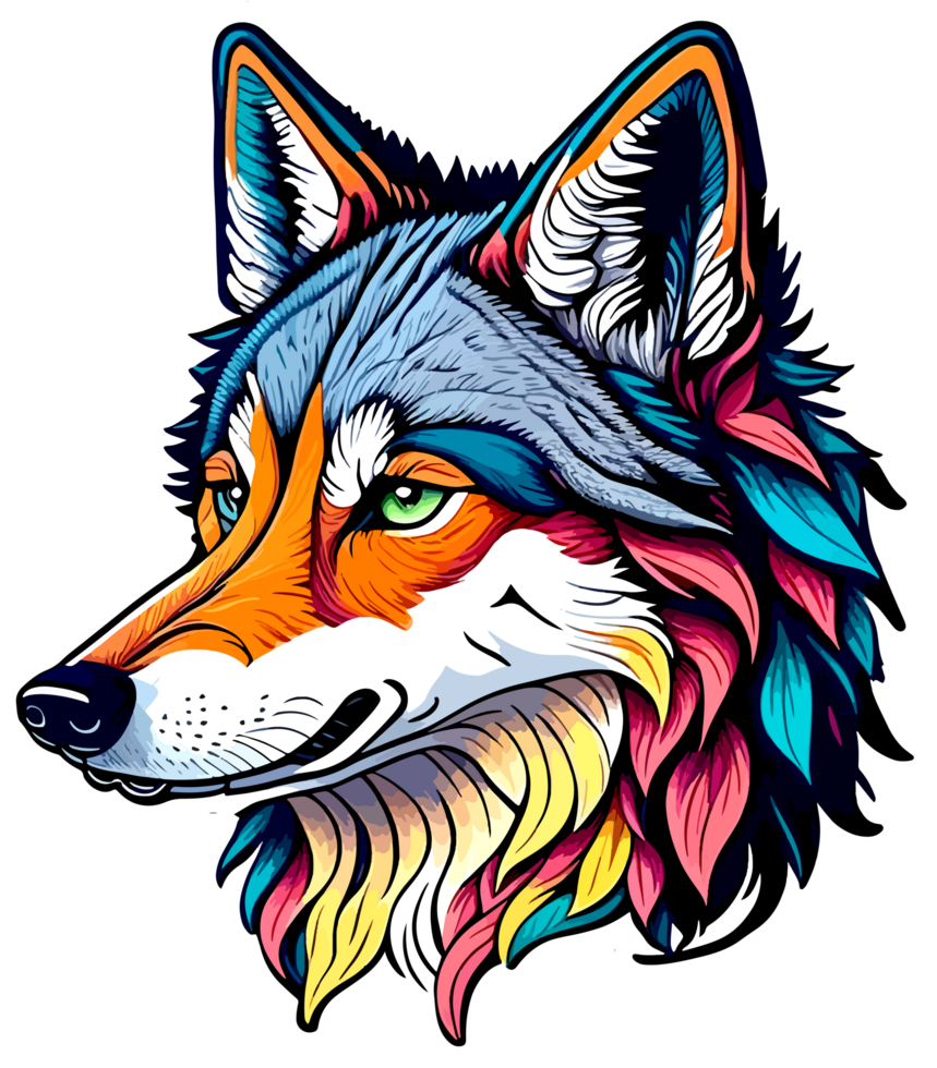 Wolf Face in Vibrant Color Mascot with png