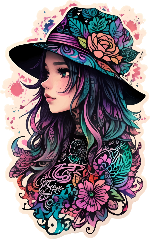 Blume Mädchen Aufkleber Illustration mit ai generativ png