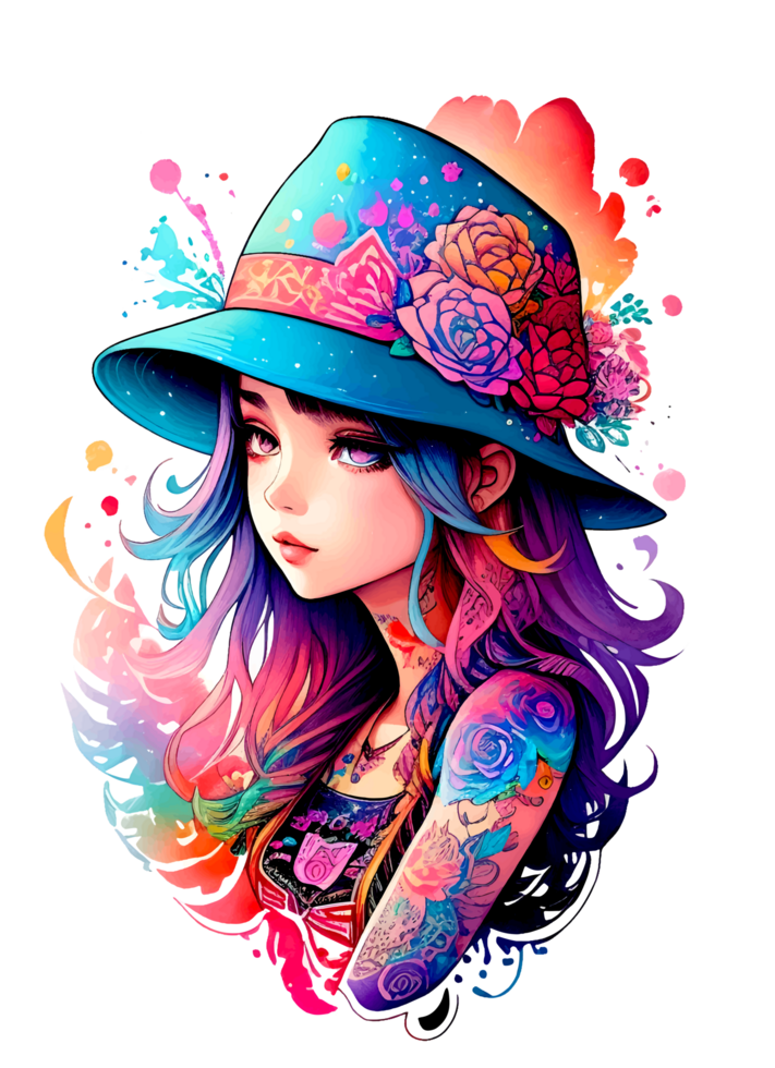 hermosa niña con sombrero ilustración con ai generativo png