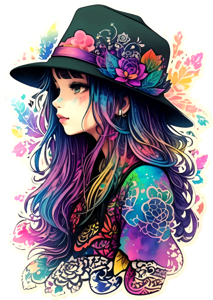 Sticker Illustration of Beauty Girl with AI Generative png