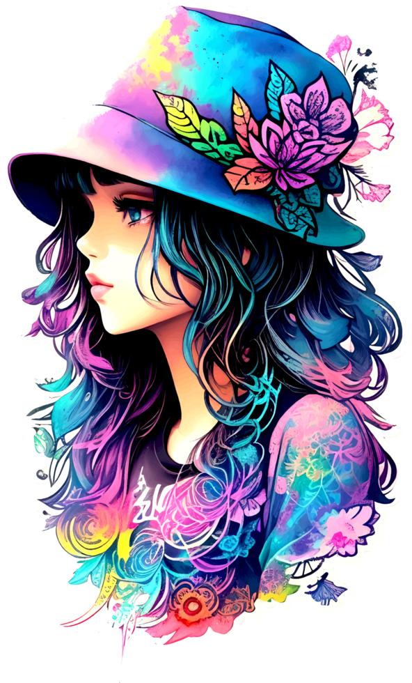 hermosa sombrero niña ilustración con ai generativo png