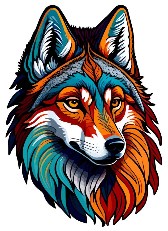 Colorful Wolf Face Sticker with AI Generative png