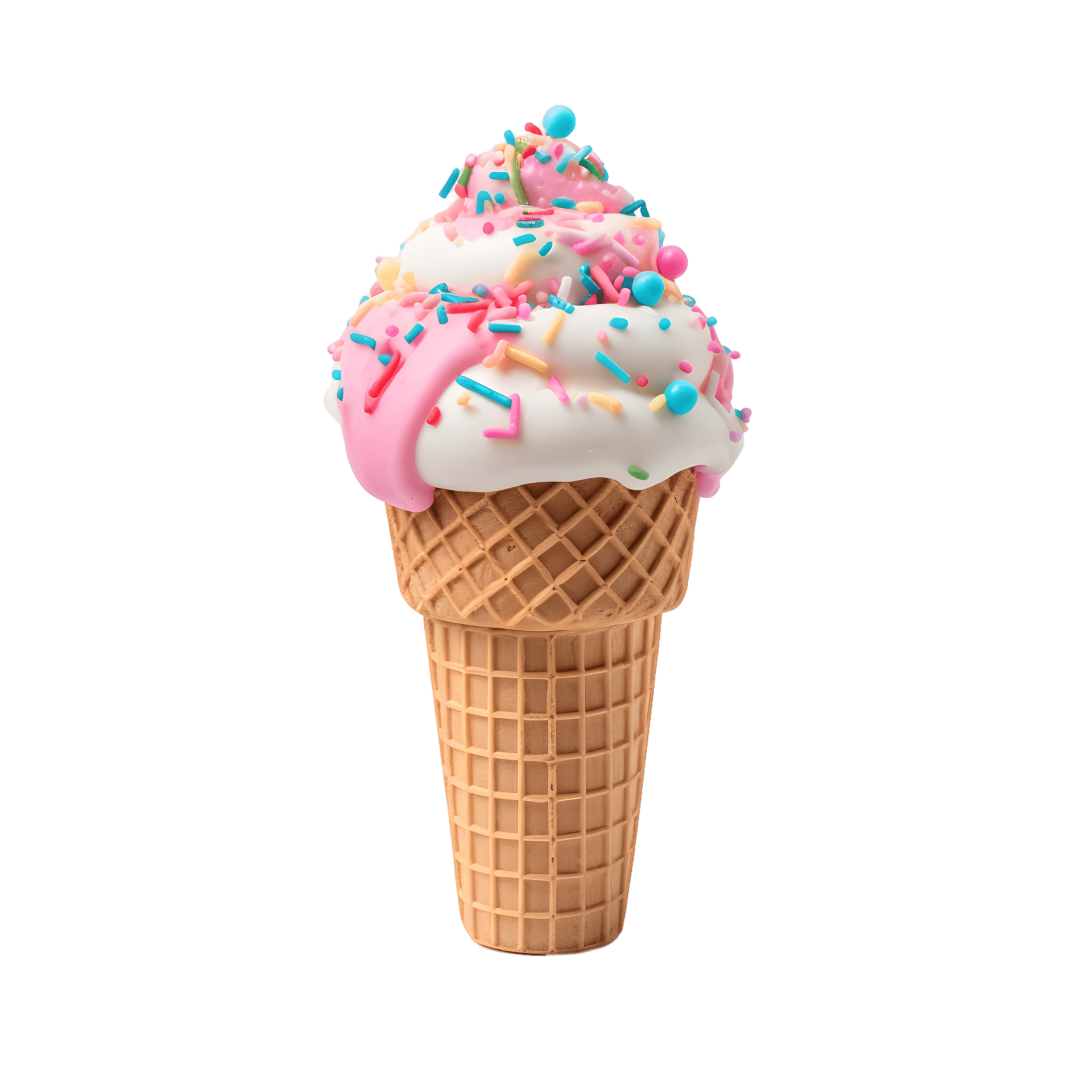 ice cream waffle cone with colorful sprinkles isolated on transparent