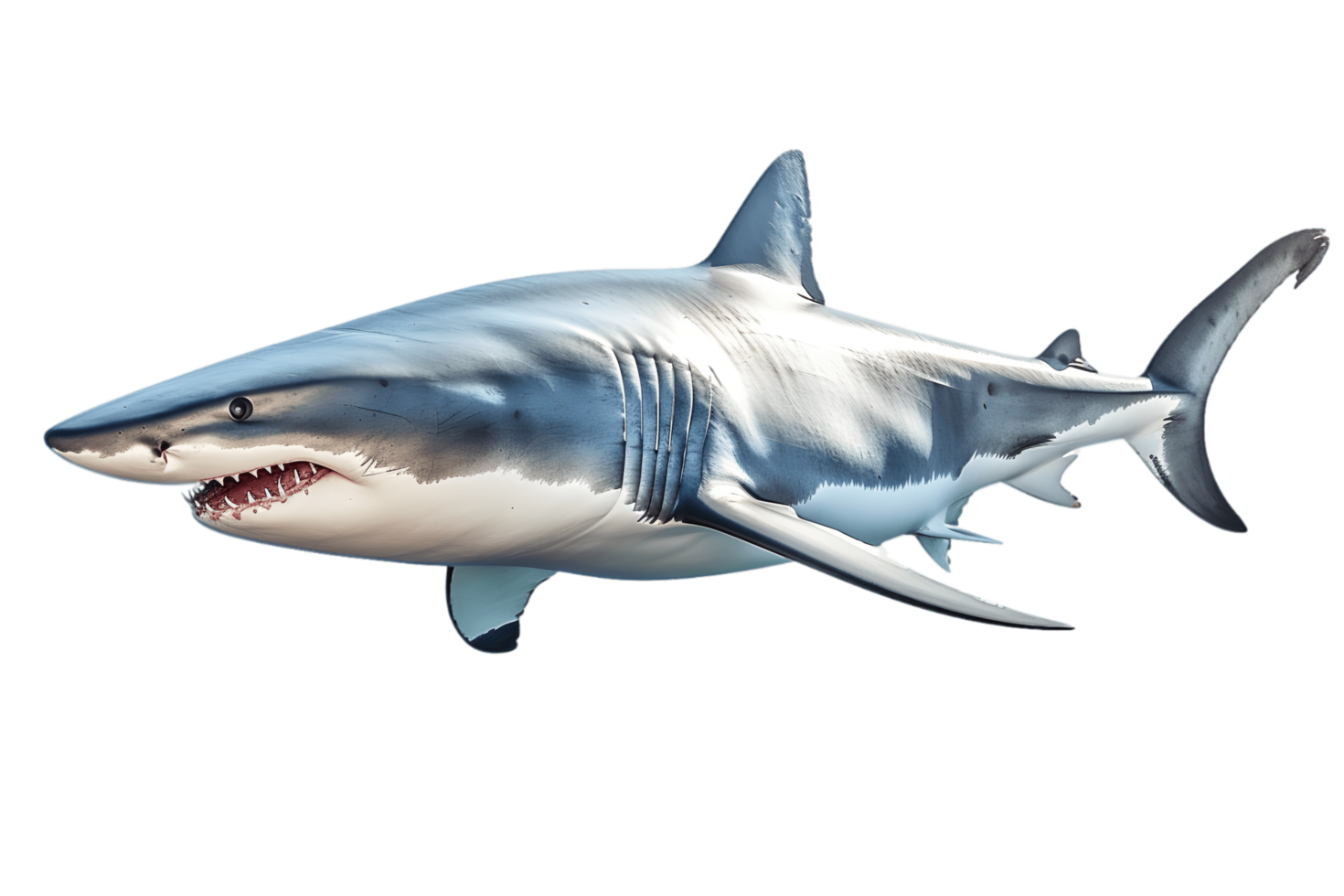 Dangerous marine great white shark swimming in the ocean isolated on transparent background. AI Generated png