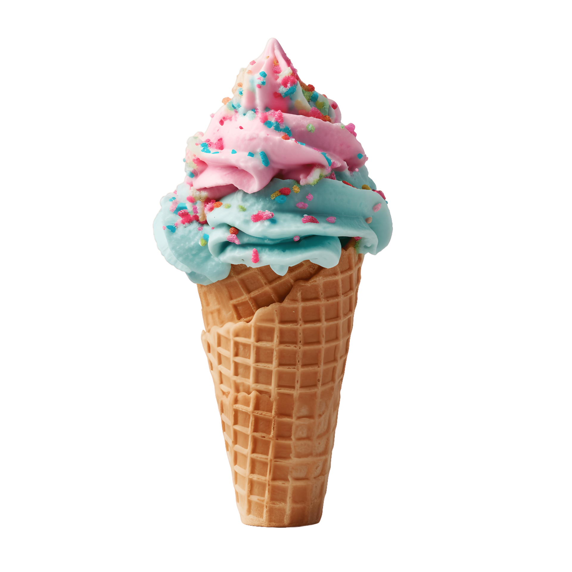 ice cream waffle cone with colorful sprinkles isolated on transparent