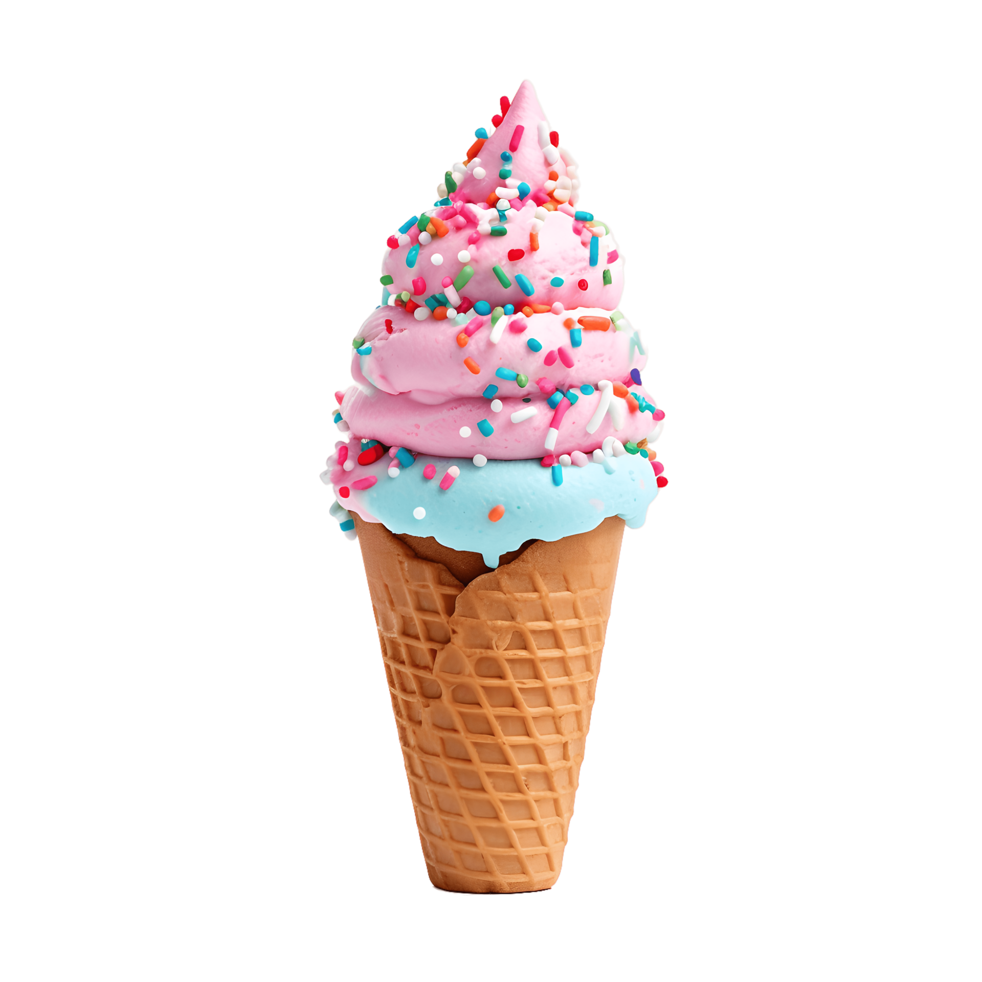 ice cream waffle cone with colorful sprinkles isolated on transparent