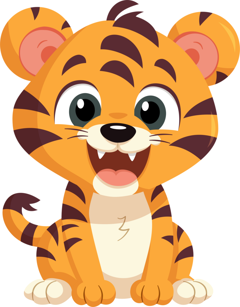 söt liten tiger leende tecknad serie stil. png