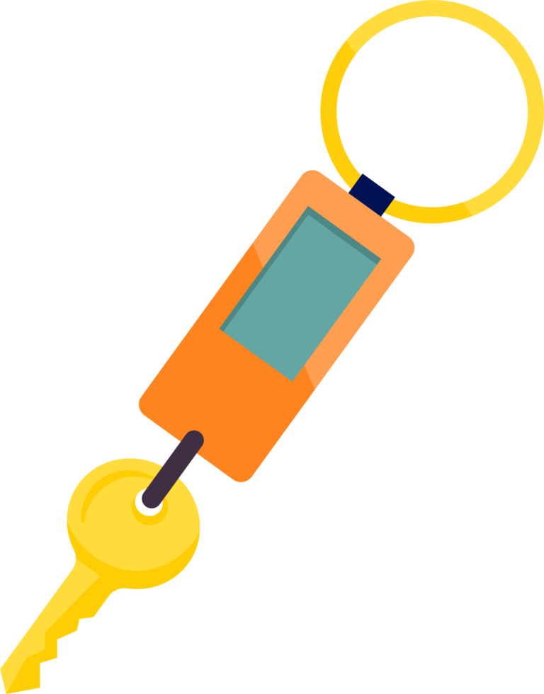 Key and keychain, keyring. flat style cartoon illustration. png
