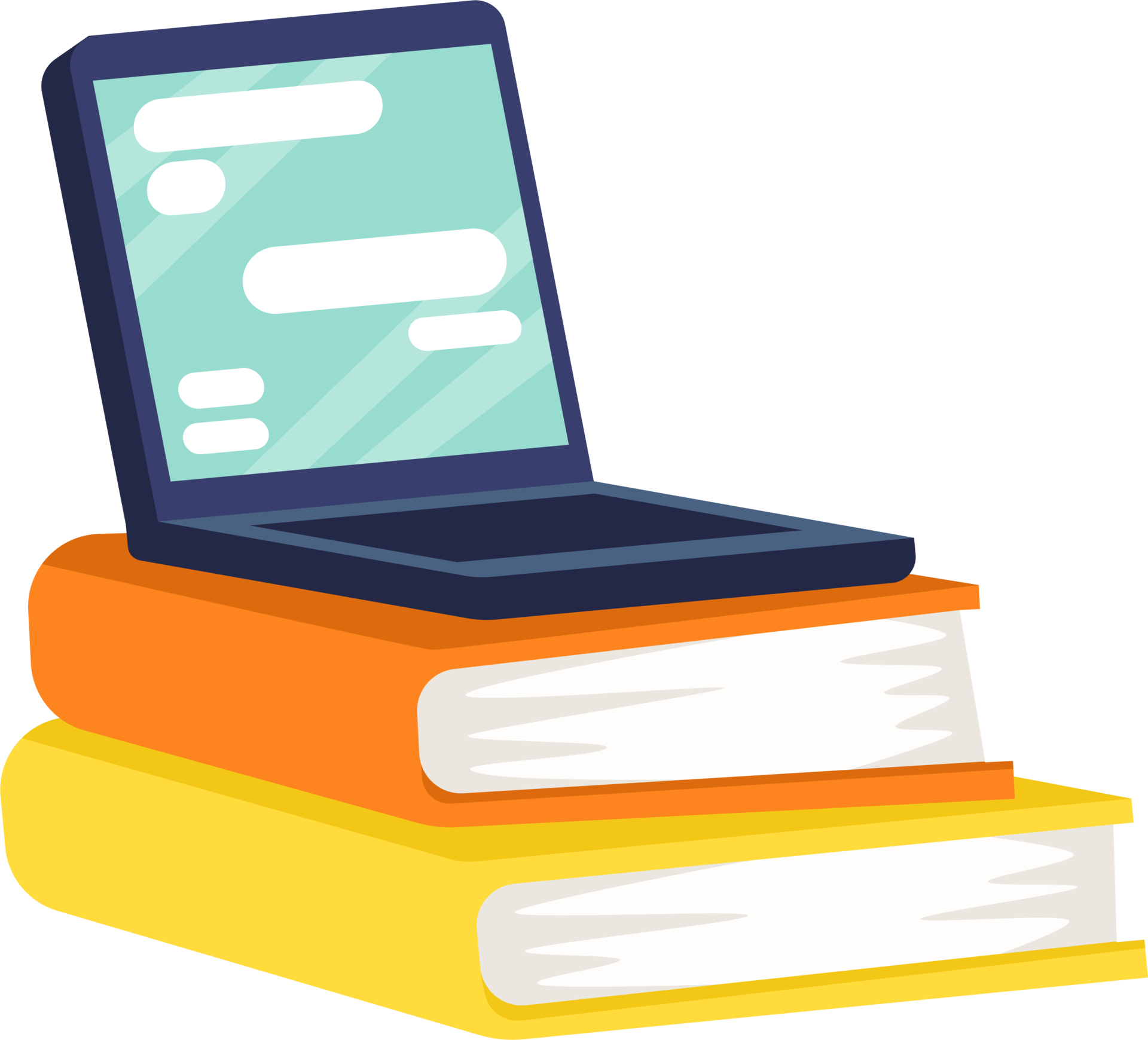 Laptop computer on book stack. flat style cartoon illustration