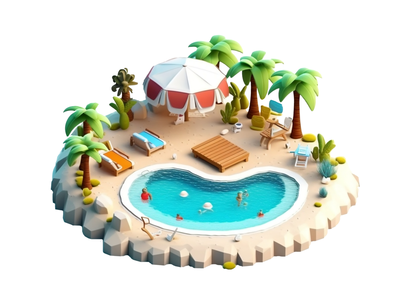 3d realista isométrica ilustración de verano playa ai generado png