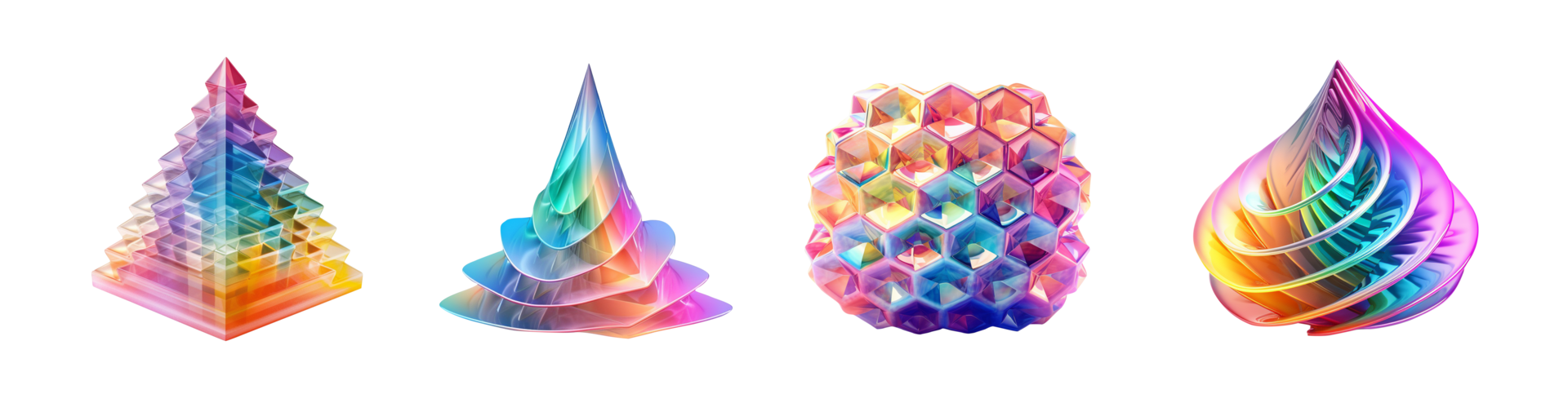 Collection of holographic abstract 3d twisted torus shape png